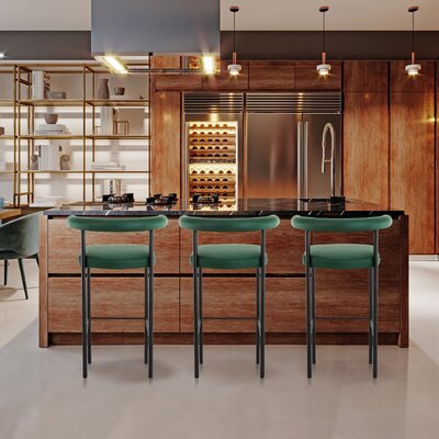 Bar Stool With High-Density Foam Upholstery In Pu Leather, Green