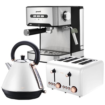 White Breakfast Set with Toaster, Kettle & Coffee Machine