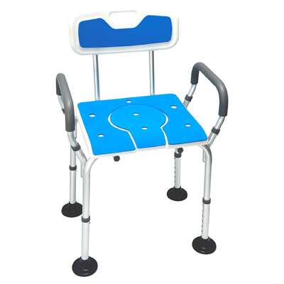  Height-Adjustable Aluminium Commode Shower Chair with Armrests Backrest