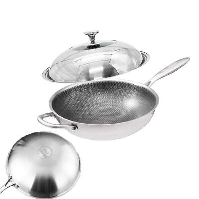 Stainless Steel 32cm Non-Stick Stir Fry Cooking Kitchen Wok Pan with Lid