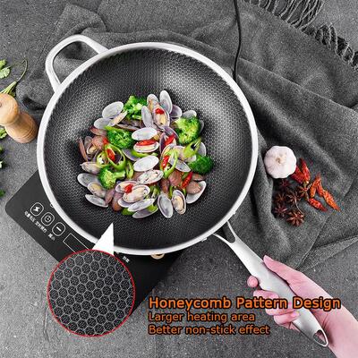 Stainless Steel Non-Stick Stir Fry Cooking Kitchen Wok Pan Without Lid Single Sided