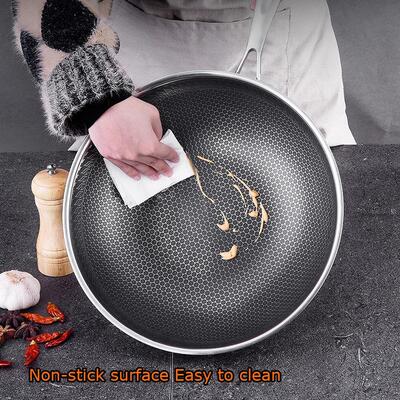 34cm Stainless Steel Non-Stick Stir Fry Cooking Wok Pan without Lid Honeycomb Double Sided