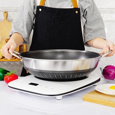 316 Stainless Steel Non-Stick Stir Fry Cooking Kitchen Wok Pan Without Lid Double Sided