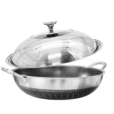 Double Ear Stainless Steel 38cm Non-Stick with Lid Honeycomb Double Sided