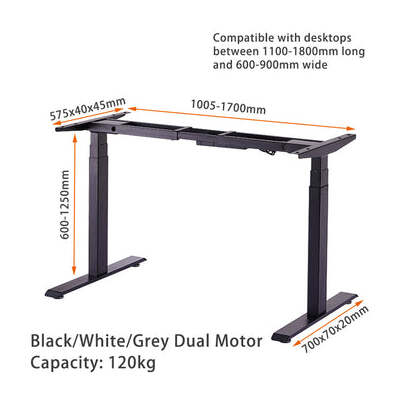 Standing Desk Height Adjustable Sit Stand Motorised Dual Black Motors Frame Top