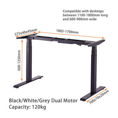 Standing Desk Height Adjustable Sit Stand Motorised Grey Dual Motors Frame Top