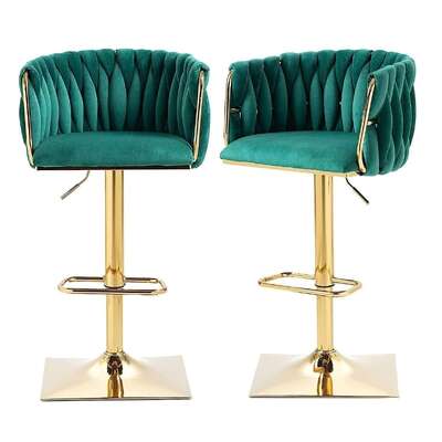 Modern Velvet Swivel Bar Stools Set of 2 Adjustable Counter Chairs Green