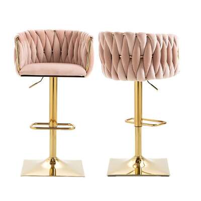 Modern velvet breakfast bar stools swivel barstools adjustable counter stools with backrest set of 2 pink