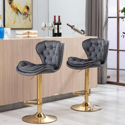 Swivel Bar Stools Set of 2 Counter Height Barstools with Back Velvet 