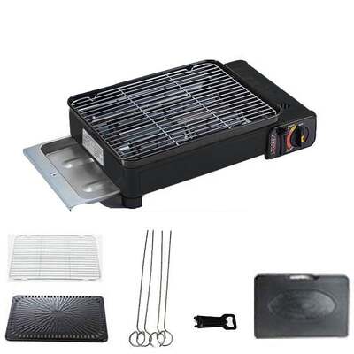 Portable Black Gas Stove BBQ Cooker with Plate