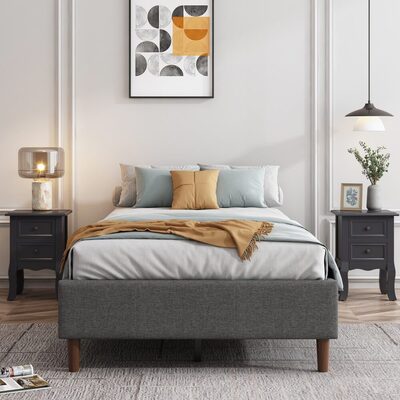 Bed Frame Mattress Foundation (Dark Grey)  Queen