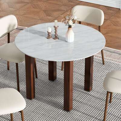 Willowmarble Round Dining Table Modern Marble-Effect Kitchen Dining Furniture For Home