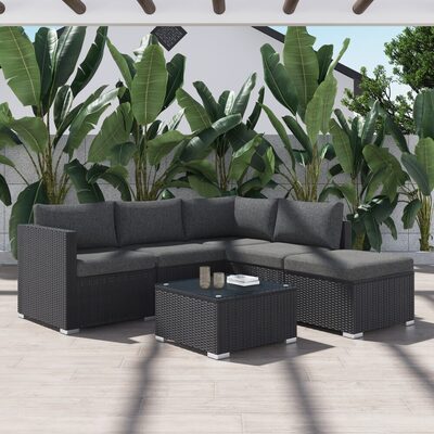 Ottoman-Style Outdoor Lounge Set In Black