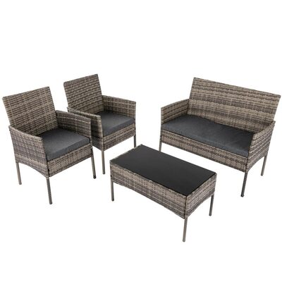 4 Seater Wicker Outdoor Lounge Set & Mixed Grey Strong Outdoor Resistant Hand Woven