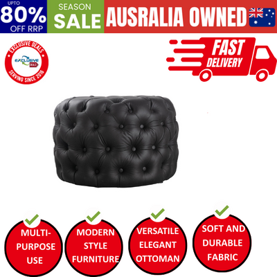 Contemporary Black Leather-look Ottoman with Button