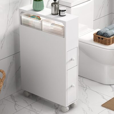 Versatile White Bathroom Side Cabinet with Drawers