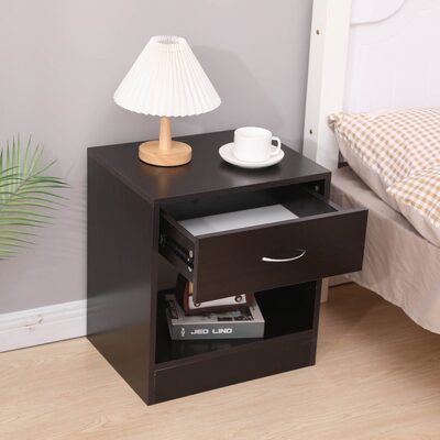 Bedside Table Nightstand With Drawer Set Of 2 Brown