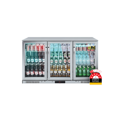 3-Door Commercial Glass Bar Fridge Beer Cooler Under Counter Wine Fridge 318L