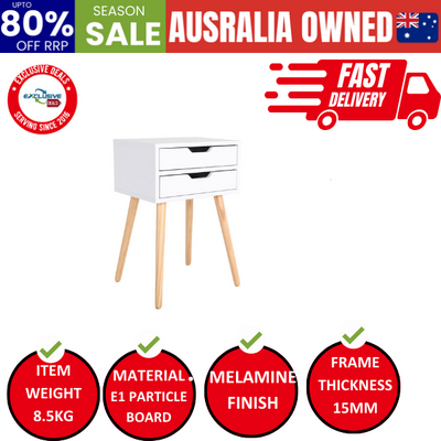 Bedside Table 2 Drawer Storage Nightstand - Suzy White