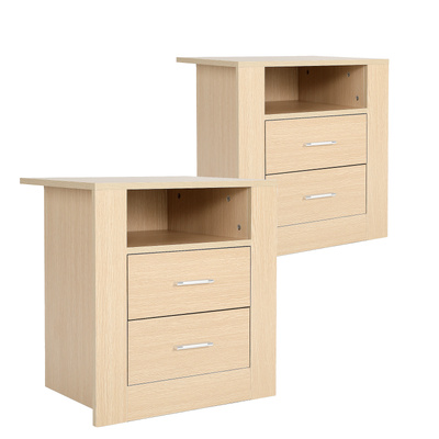 2X Bedside Table Storage Nightstand 2 Drawer 1 Shelf - Zuri Oak