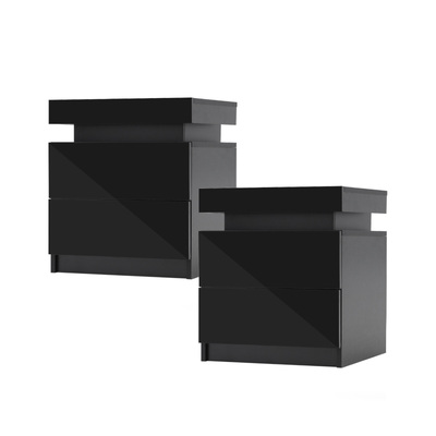 2X Bedside Table 2 Drawers Rgb Led Cabinet Nightstand - Aurora Black