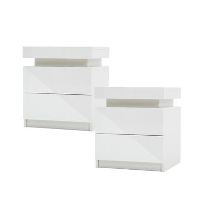 2X Bedside Table 2 Drawers Rgb Led Cabinet Nightstand - Aurora White