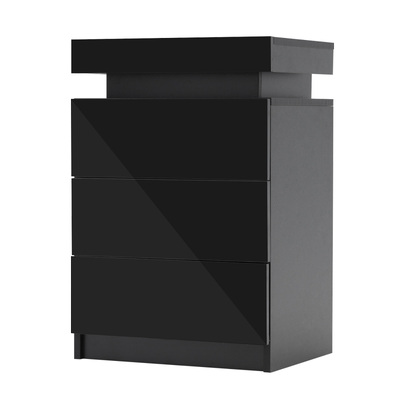 Bedside Table 3 Drawers Rgb Led Cabinet Nightstand - Glory Black