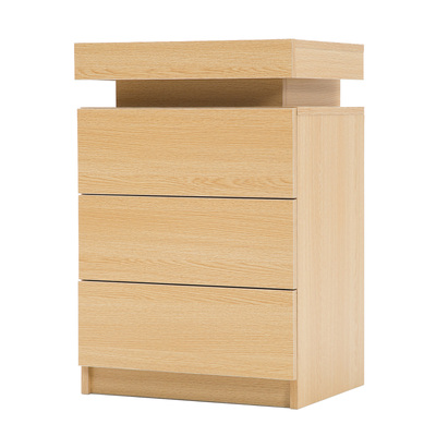Bedside Table 3 Drawers Rgb Led Cabinet Nightstand - Glory Oak