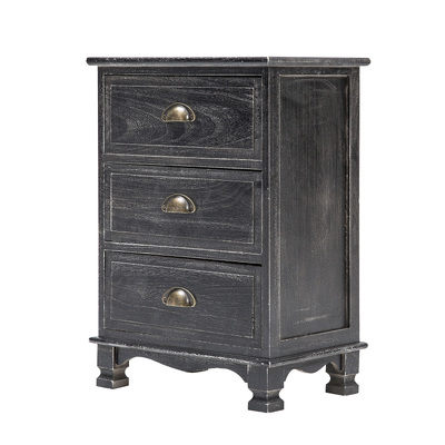 Clara Black Bedside Table 3 Drawer Vintage Side Cabinet