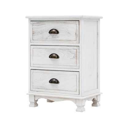 Clara White Bedside Table 3 Drawer Vintage Side Cabinet