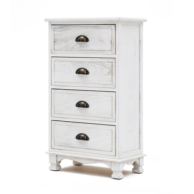 Adeline White Bedside Table 4 Drawer Vintage Side Cabinet