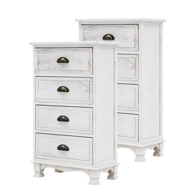 Adeline White Bedside Table 4 Drawer Vintage Side Cabinet (2X)