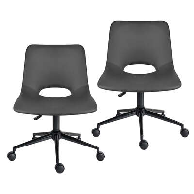 2 set office desk chair - pu leather home swivel chair cut-out seat halo grey