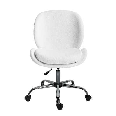 Office desk chair - teddy boucle armless swivel study seat ovoid white