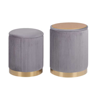 2x side table storage ottoman - velvet stool mira grey