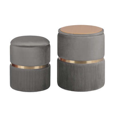 2x side table storage ottoman - velvet padded stool vanity footstool remi grey