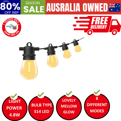 20 Bulbs 23M Festoon String Lights LED Waterproof Outdoor Christmas Party