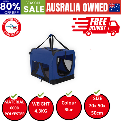 Portable Soft Dog Cage Crate Carrier L Blue