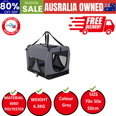 Portable Soft Dog Cage Crate Carrier L Grey