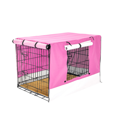 Wire Dog Cage Crate 30In With Tray + Cushion Mat + Pink Cover Combo