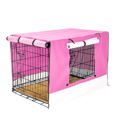 Wire Dog Cage Crate 42In With Tray + Cushion Mat + Pink Cover Combo
