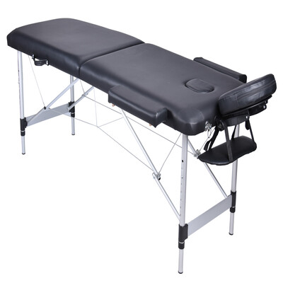 Black 2-Fold Aluminium Massage Table for Beauty Therapy Portable 