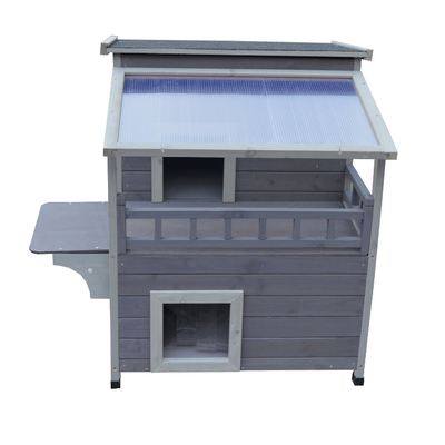 2 Story Outdoor Cat Shelter Condo With Escape Door Rainproof Kitty House