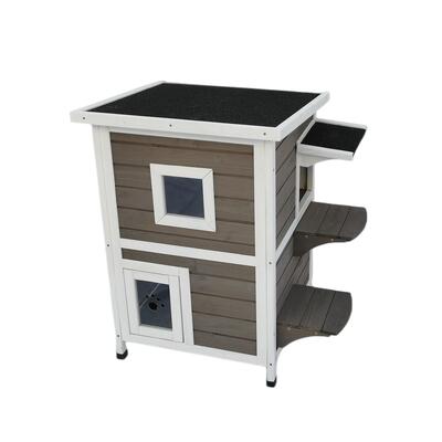 2 Story Cat Shelter Condo With Escape Door Rainproof Kitty House