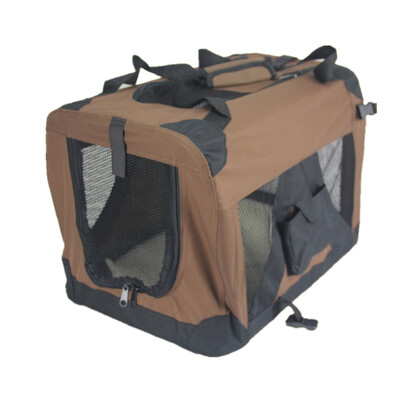 Small Portable Foldable Dog Cat Puppy Soft Crate Cage-Brown