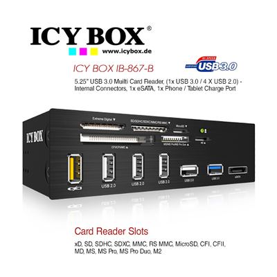 5.25" Usb 3.0 Multi Card Reader With Esata & Usb Charging Port (Ib-867)