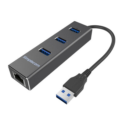 Aluminium 3 Port Usb 3.0 Hub With Gigabit Ethernet Adapter 1000Mbps Black