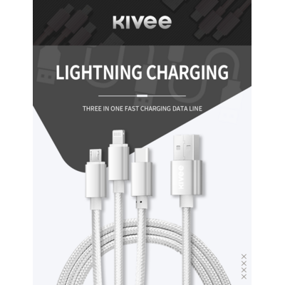 KIVEE CH061 USB to 3 IN 1 Charging Cable 1.2M Silver