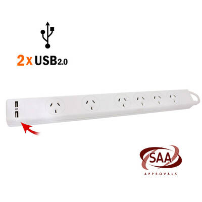 6 Way Powerboard with 2 USB Ports 