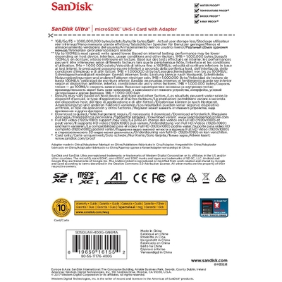 SANDISK SDSQUAR-400G-GN6MN Micro SDXC Ultra A1 Class 10 100mb/s NO adapter